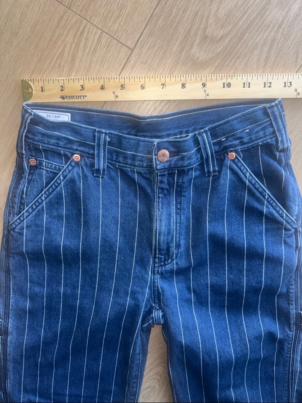 GAP 90s Loose Carpenter Mid Rise Medium Indigo Pinstripe Jeans Size 24 - Picture 14 of 16
